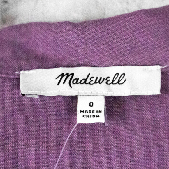 Madewell Purple Linen Short Sleeve A Line Button Front Dress Size 0 Collar Retro - Picture 9 of 11